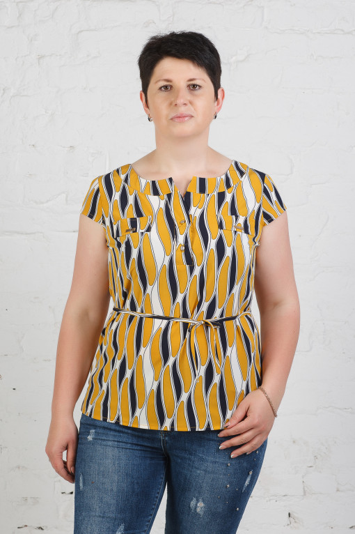 Стильная летняя женская блуза б-448 полоски горчица