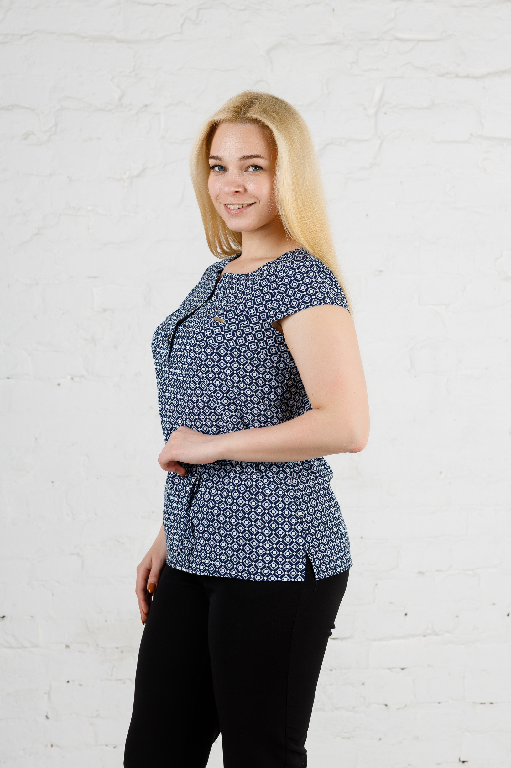 Стильная летняя женская блуза б-448 ромбик