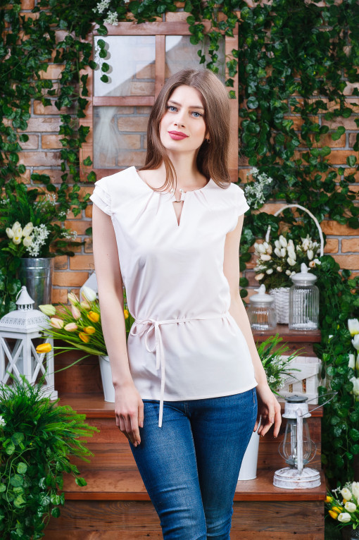 Стильна літня блуза пудра б-6081