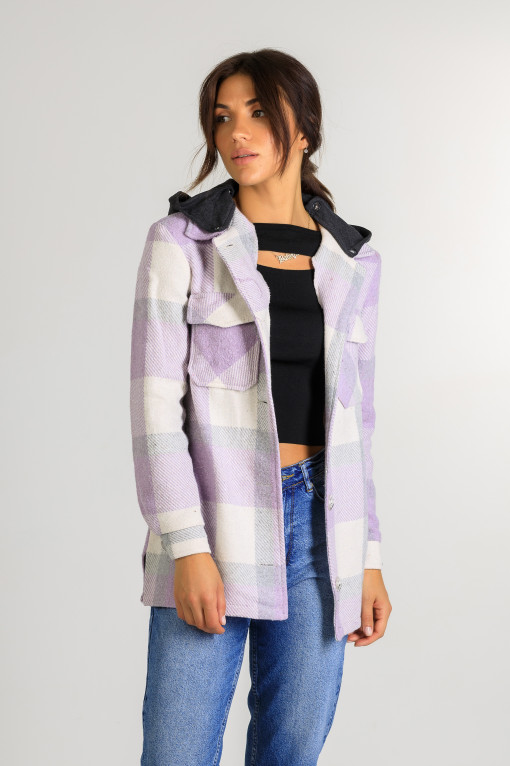 Кардиган-сорочка з капюшоном в клітинку Р948 фіолетовий
