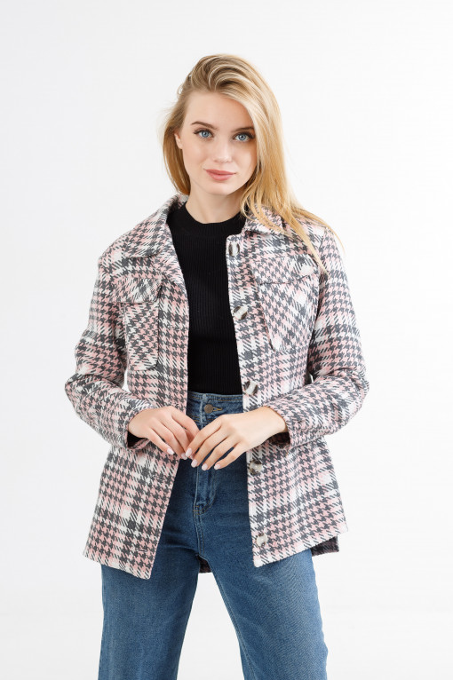 Кардиган-сорочка в клітинку Р947 рожевий