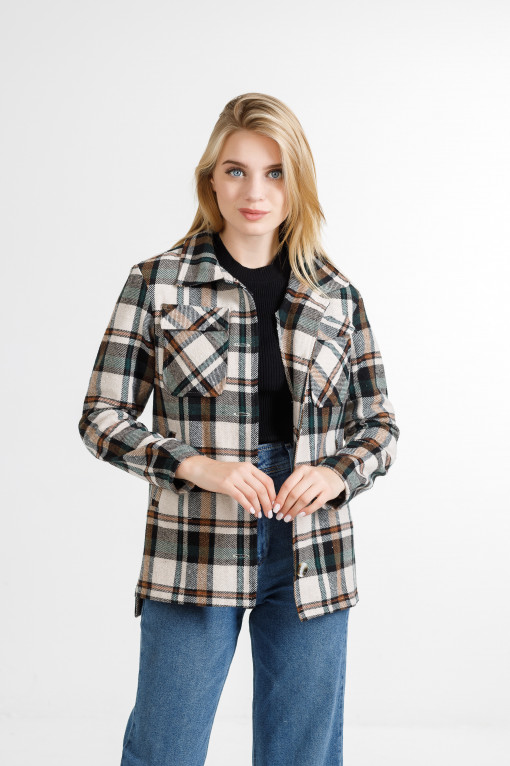 Кардиган-сорочка в клітинку Р947 зелений