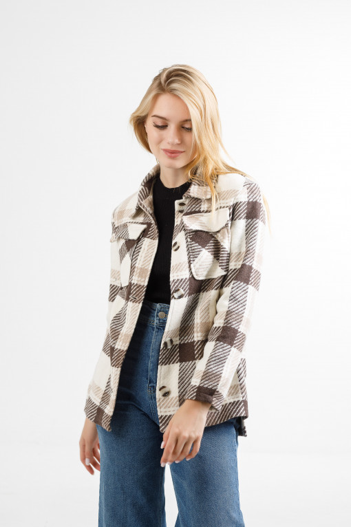 Кардиган-сорочка в клітинку Р947 бежевий