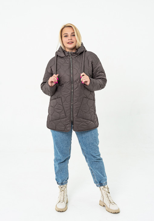 Осіння жіноча стьобана куртка шоколадного кольору