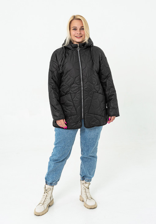 Осіння жіноча стьобана куртка чорного кольору