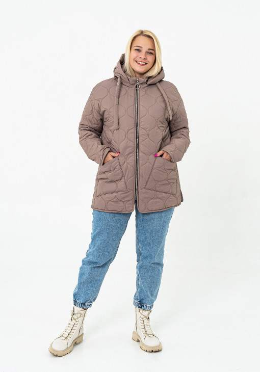 Осіння жіноча стьобана куртка пудрового кольору