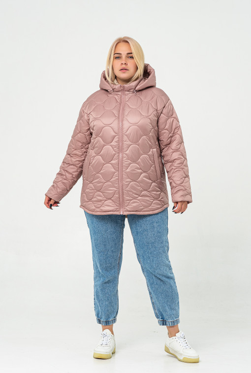 Осіння жіноча стьобана куртка пудрового кольору