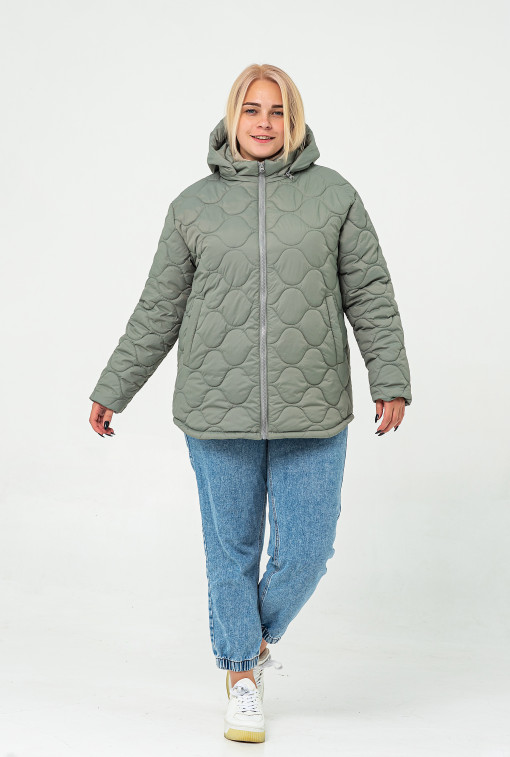 Осіння жіноча стьобана куртка фісташкового кольору