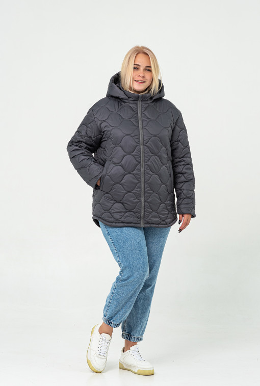 Осіння жіноча стьобана куртка графітового кольору