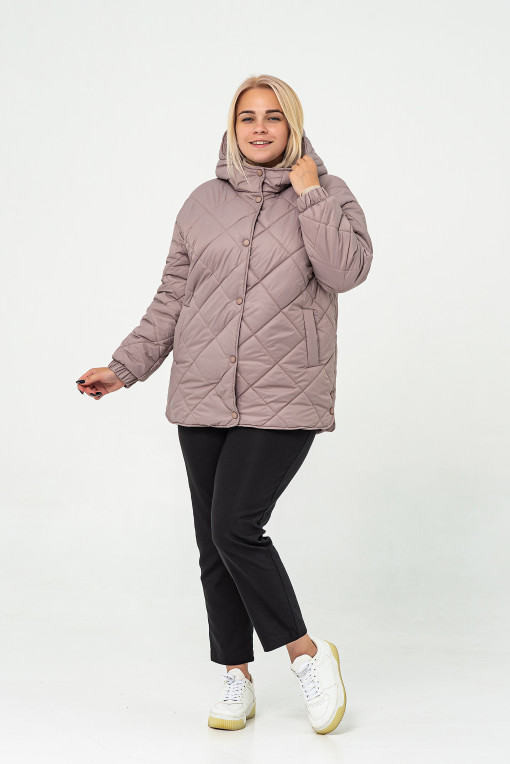 Осіння жіноча стьобана куртка пудрового кольору