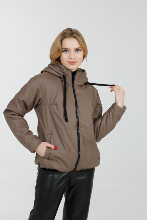 Демисезонная куртка из эко-кожи Тахо бежевая