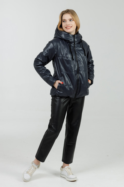 Демисезонная куртка из эко-кожи Тахо синяя