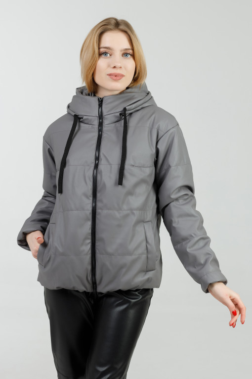 Демисезонная куртка из эко-кожи Тахо серая