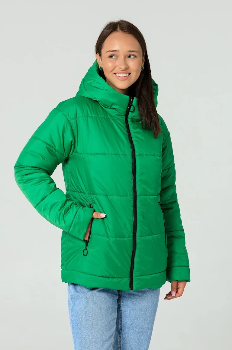 Осіння жіноча куртка зеленого кольору к-230