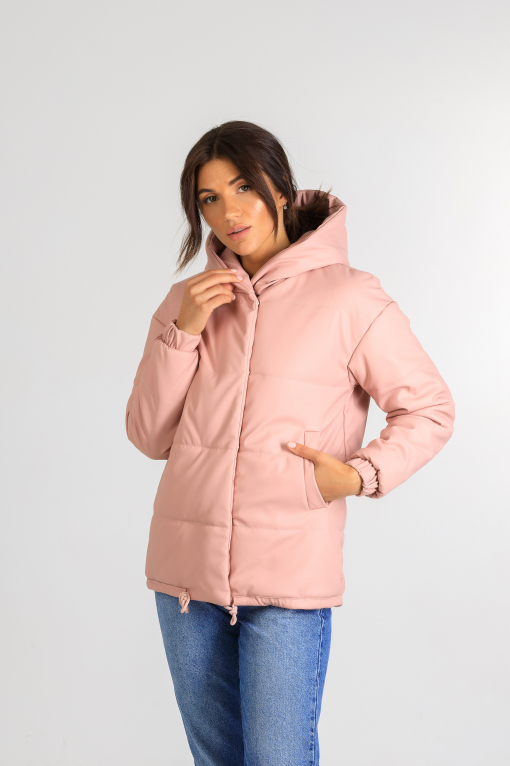 Демисезонная женская куртка из эко-кожи Тина розового цвета