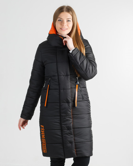 Зимове молодіжна чорне з оранжевим пальто Шерон
