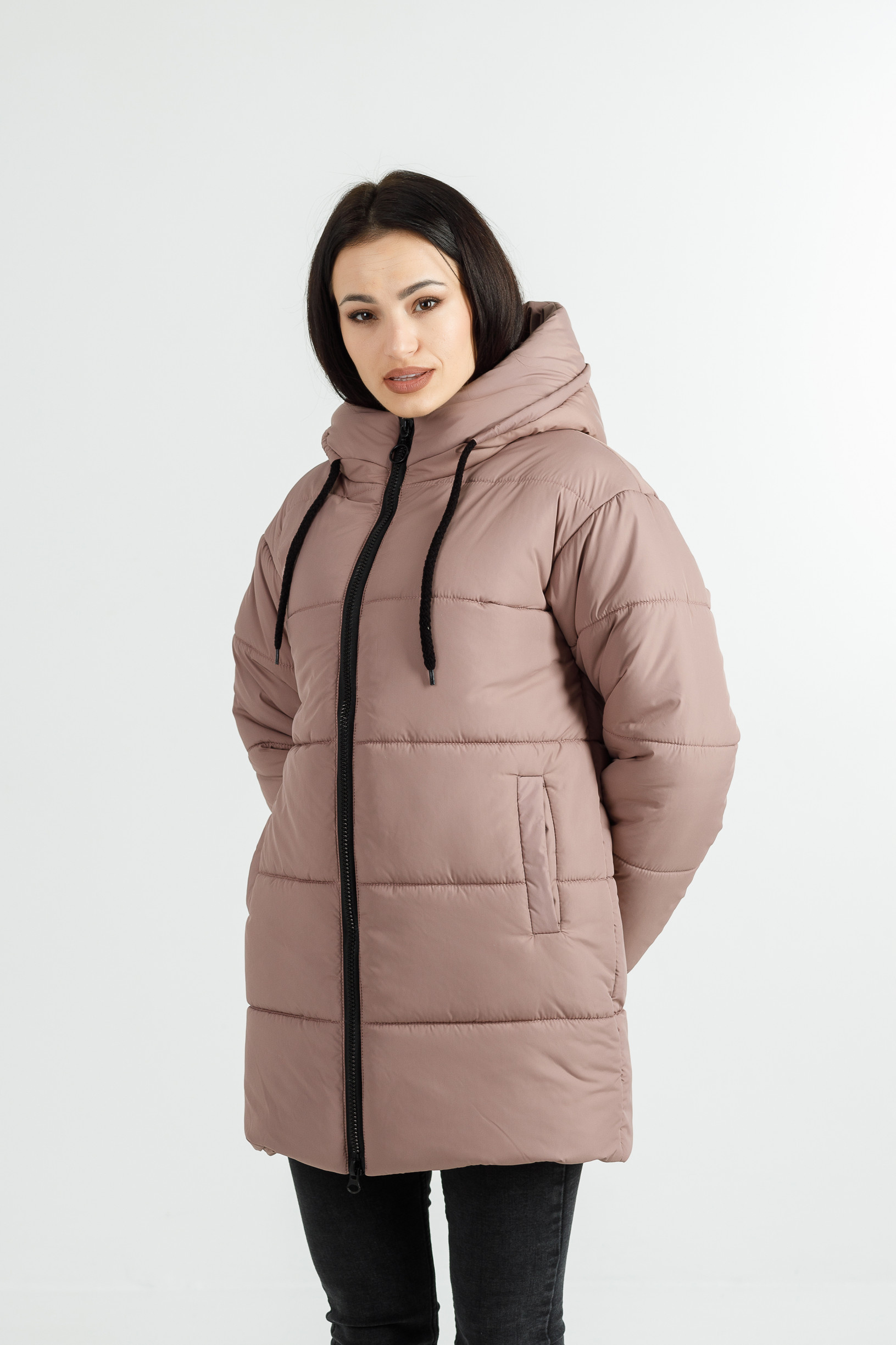 Удлинённая зимняя куртка для девушки Руди розовая