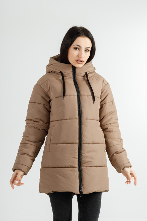Удлинённая зимняя куртка для девушки Руди бежевая  