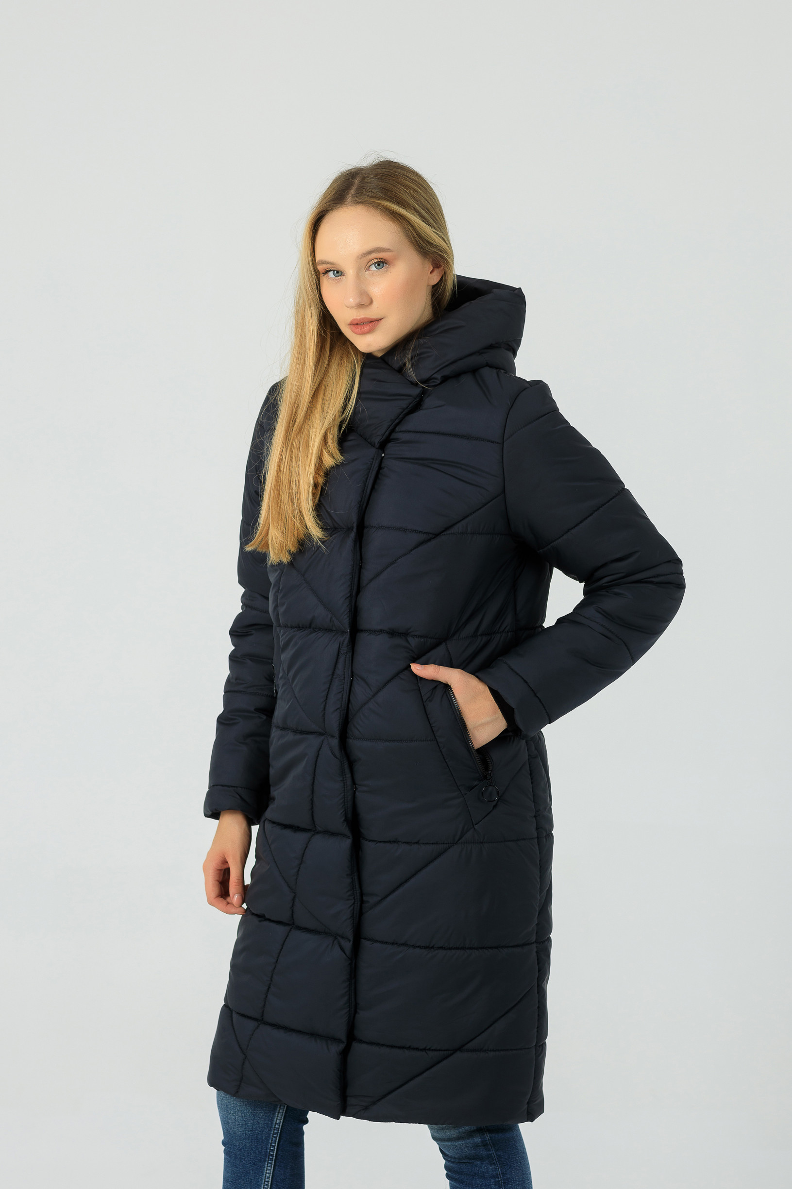 Зимнее женское пальто Мари тёмно синего цвета