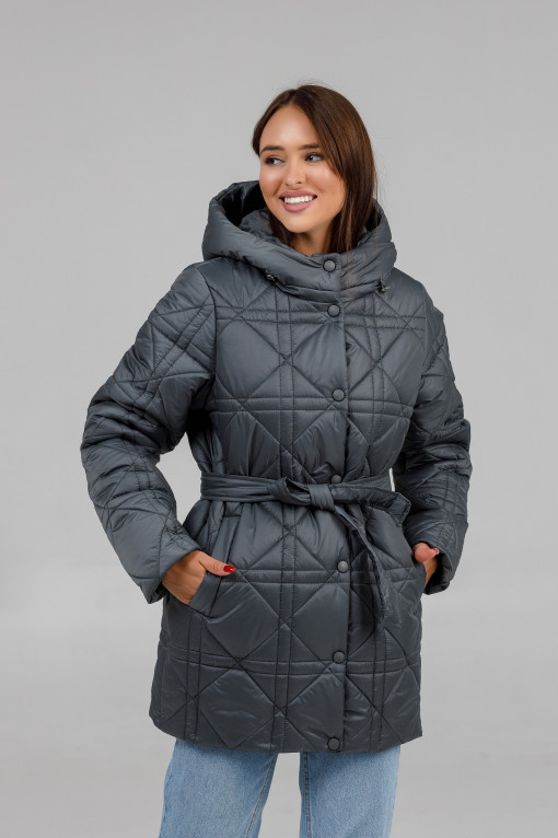 Зимова жіноча куртка під пояс смарагдового кольору