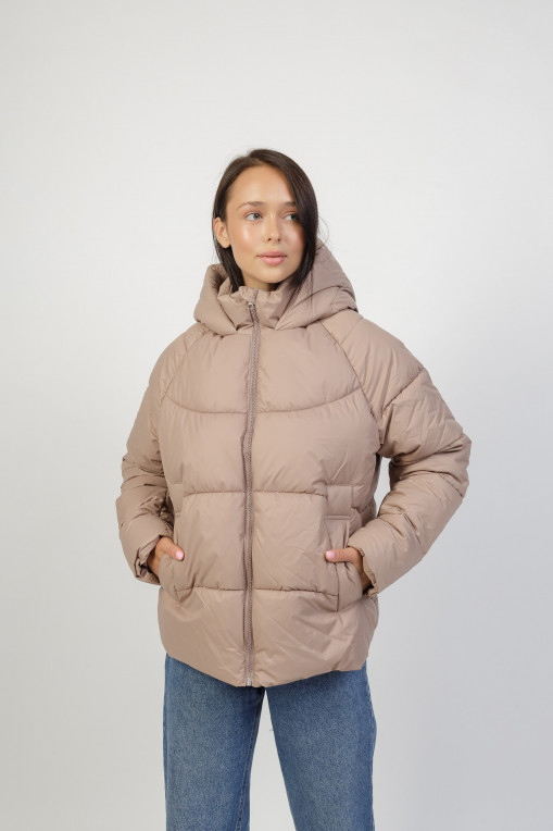 Зимовий молодіжний пуховик КП-347 бежевого кольору
