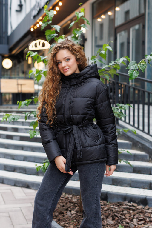 Зимовий молодіжний пуховик КП-343 чорного кольору