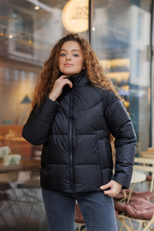 Зимовий молодіжний пуховик КП-347 чорного кольору