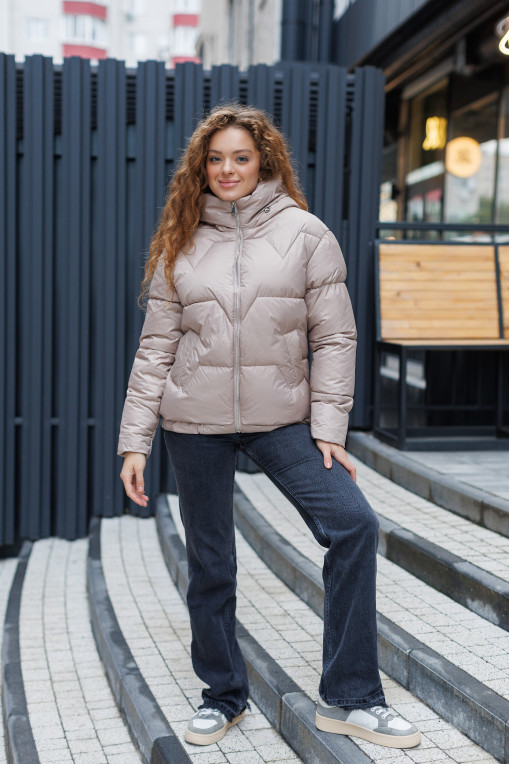 Зимовий молодіжний пуховик КП-348 бежевого кольору