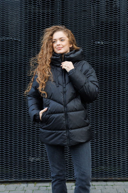 Зимовий молодіжний пуховик КП-363 чорного кольору