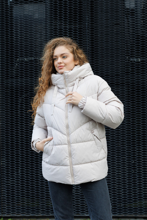 Зимовий молодіжний пуховик КП-363 пудрового кольору