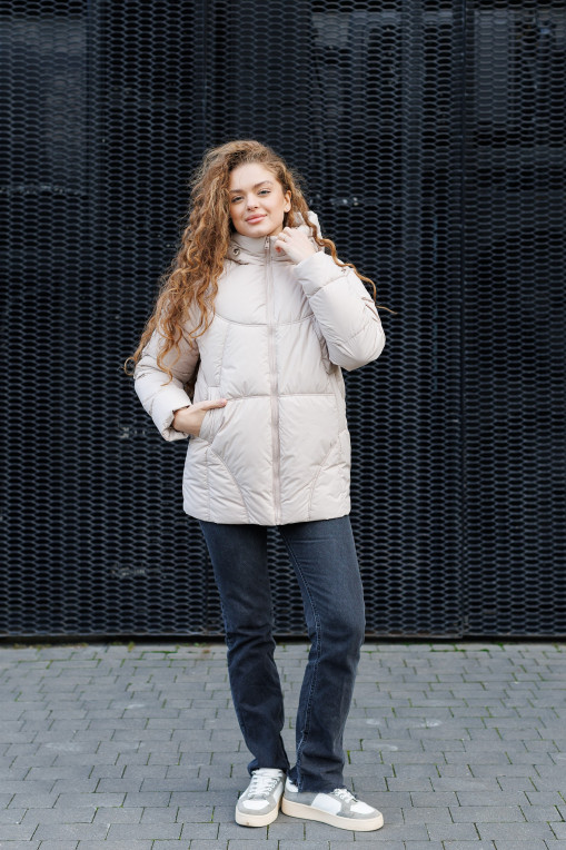 Зимовий молодіжний пуховик КП-356 бежевого  кольору