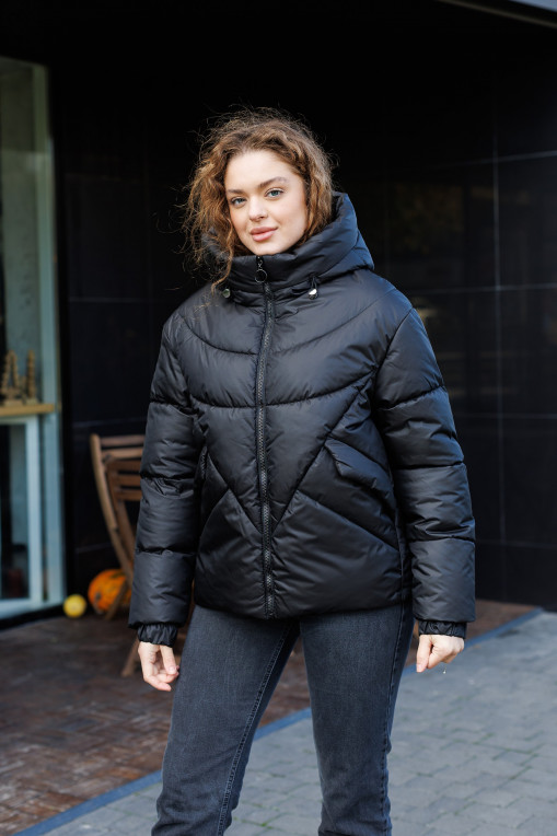 Зимовий молодіжний пуховик КП-357 чорного кольору