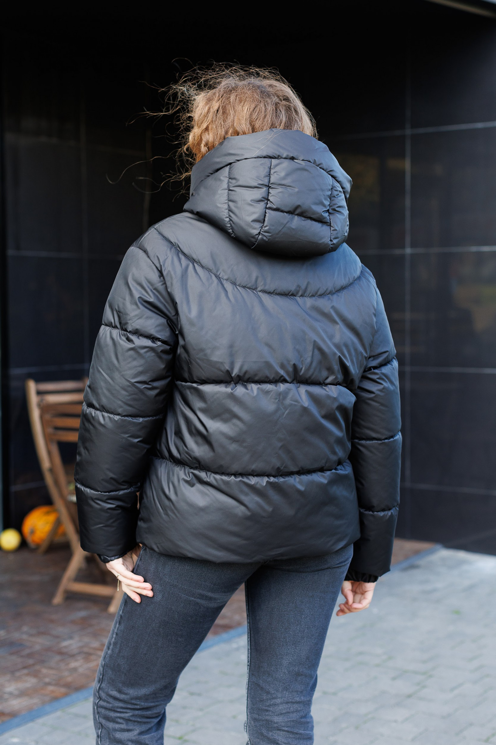 Зимовий молодіжний пуховик КП-357 чорного кольору