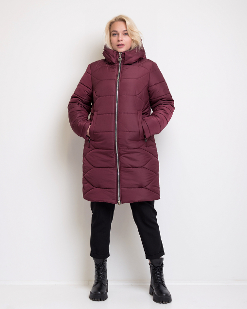 Зимове жіноче пальто бордового кольору Лара