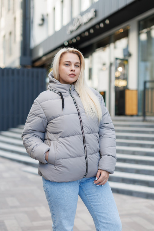 Зимовий пуховик КП-315 сірого кольору з бархатистої тканини