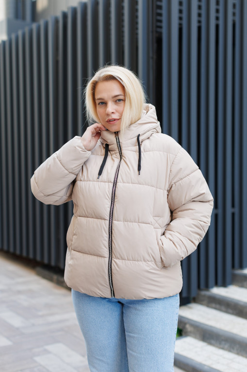 Зимовий пуховик КП-315 світло бежевого кольору з бархатистої тканини