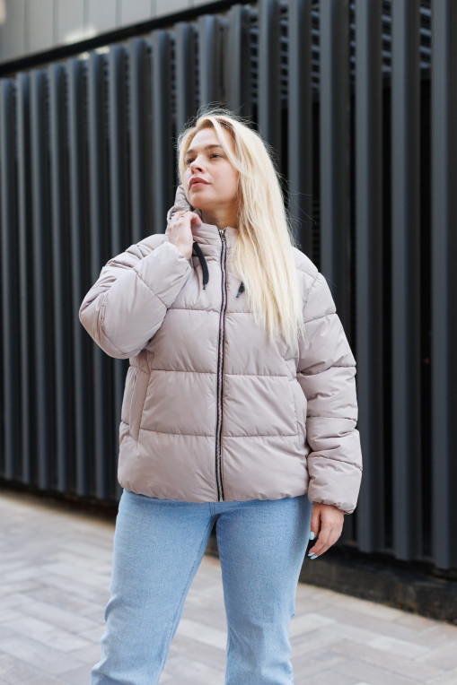 Зимовий пуховик КП-315 пудрового кольору з бархатистої тканини