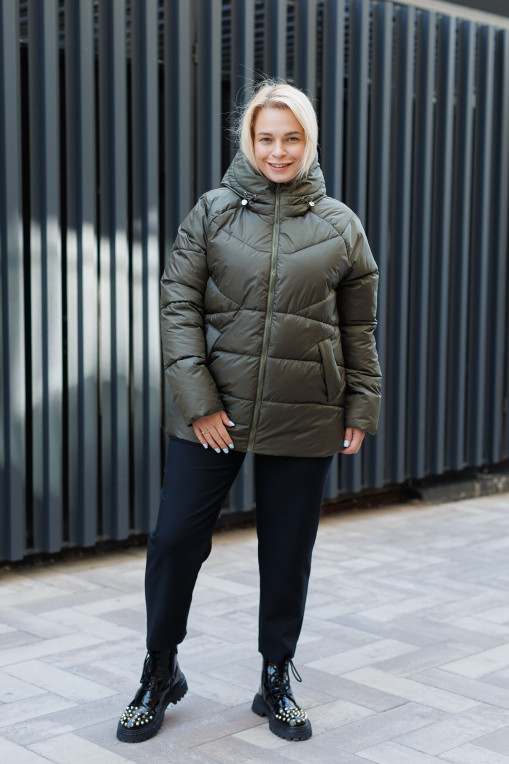 Зимовий пуховик КП-337 кольору хакі