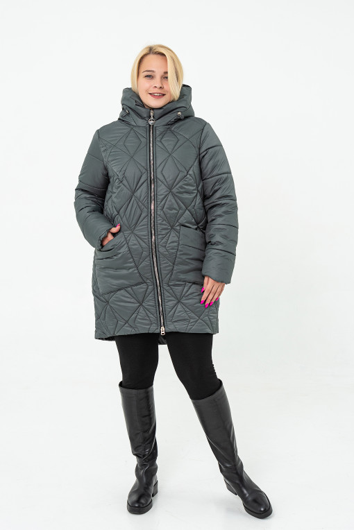 Зимова подовжена жіноча куртка збільшеного розміру смарагдова