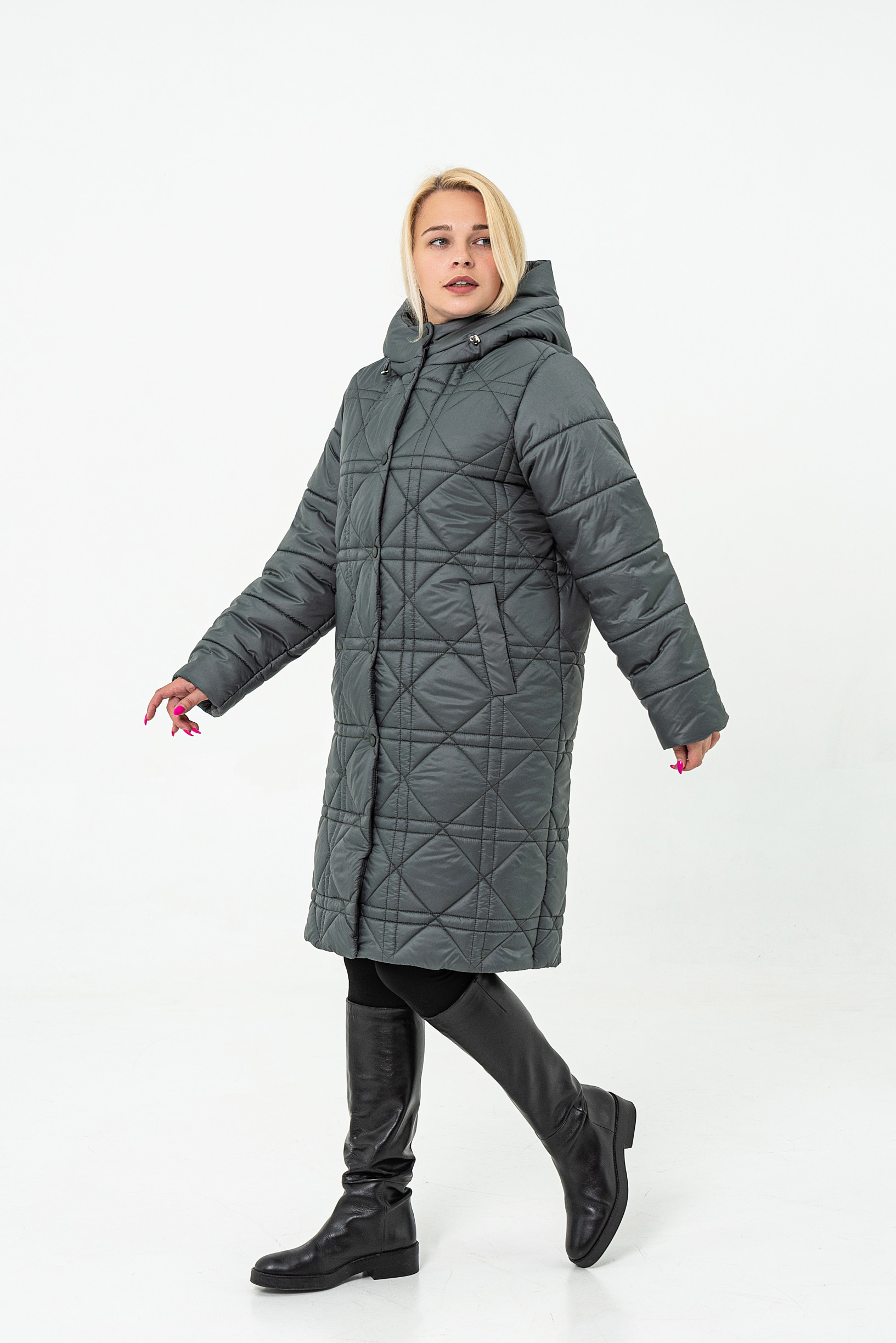 Зимове жіноче пальто збільшеного розміру під пояс смарагд