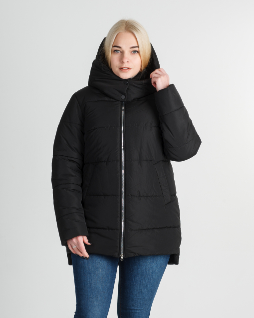 Зимняя удлинённая чёрная женская куртка Линда