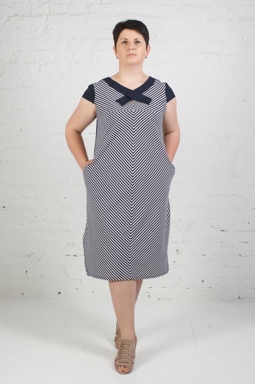 Стильное платье п-772 сине-белая полоска
