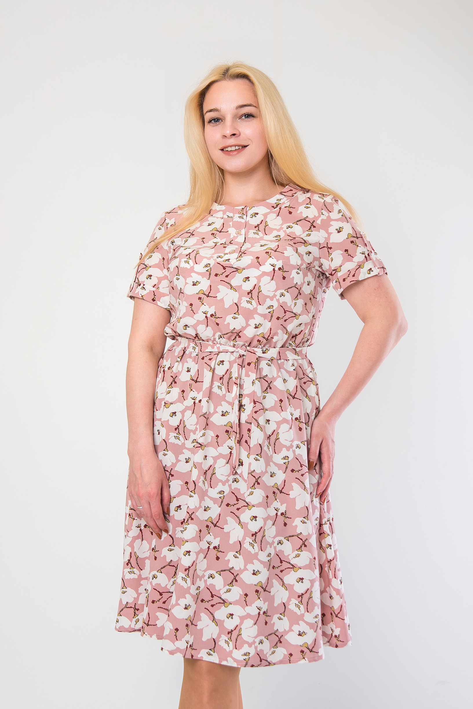 Нежное платье из софта п-897 розовое